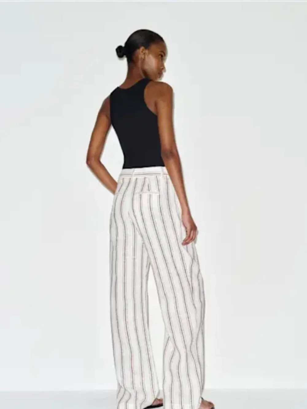 Reformation Alex Linen Mid Rise Stripe Pant